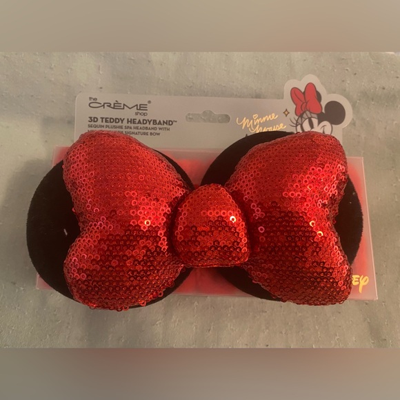 Disney Other - Minnie Mouse Sequin 3D Teddy Spa Headband Disney x Crème Shop - Red